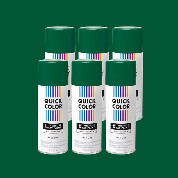 6 Pack, Kelly Green, Quick Color Gloss All Purpose Enamel Spray Paint-390615, 10 oz