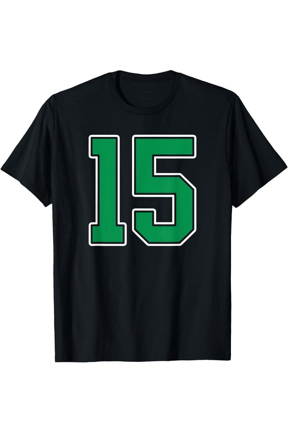 Kelly Green White Number 15 Player Uniform #15 T-Shirt