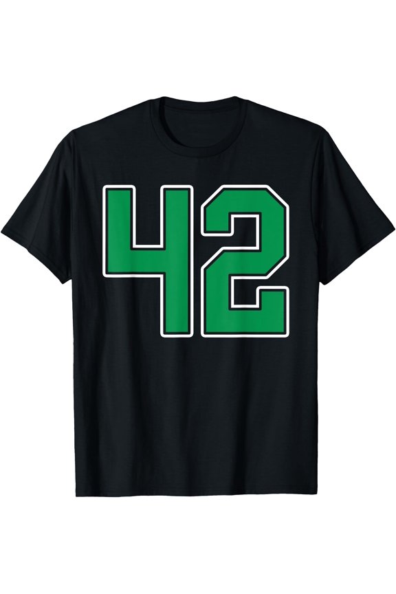 Kelly Green White Number 42 Player Uniform #42 T-Shirt