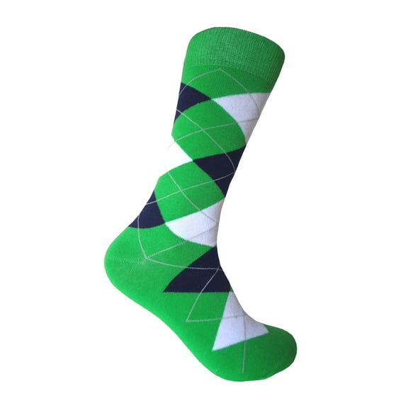 Kelly Green with Navy and White Color Argyle Mid-calf Dress Casual Socks for Men