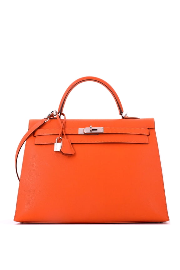 Kelly Handbag Feu Epsom with Palladium Hardware 35 By Rebag