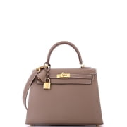 Kelly Handbag Grey Epsom with Gold Hardware 25 By Rebag