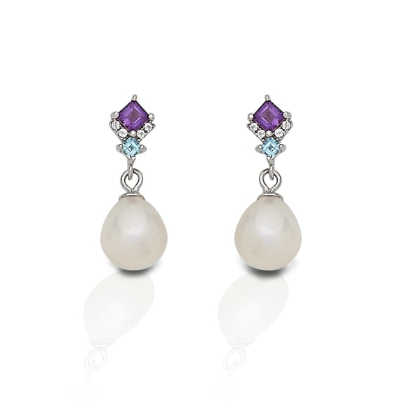Kelly Herd Women's Amethyst And Topaz Teardrop Pearl Earrings Purple One Size