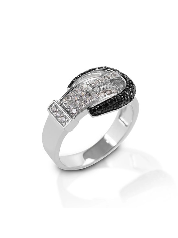 Black Pavé Buckle Ring - Sterling Silver