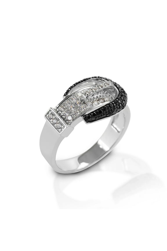 Black Pavé Buckle Ring - Sterling Silver