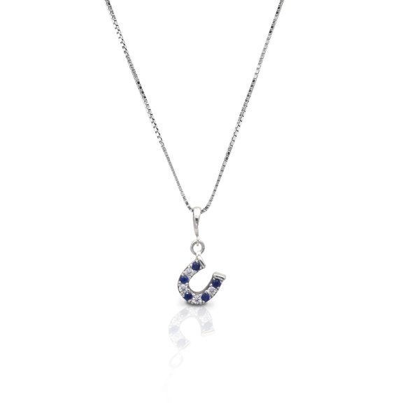 Kelly Herd Blue Clear Dangle Horseshoe Necklace - Sterling Silver