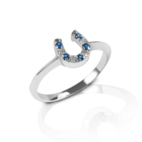 Kelly Herd Blue  Clear Horseshoe Ring - Sterling Silver