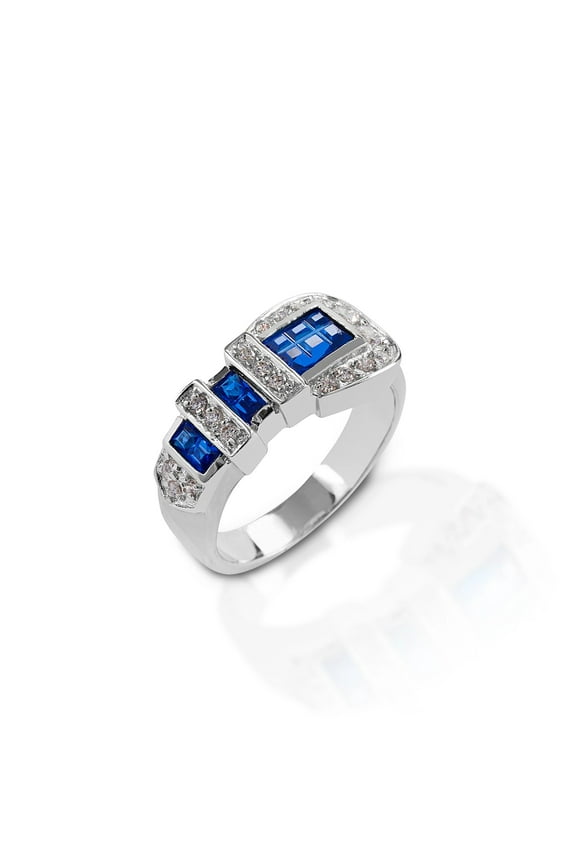 Women's Blue Ranger Style Buckle Ring Silver 8