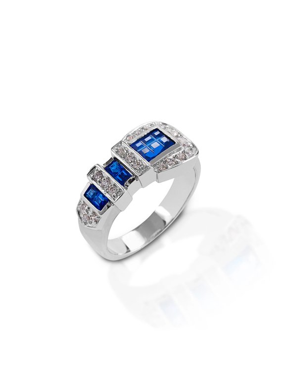 Women's Blue Ranger Style Buckle Ring Silver 8