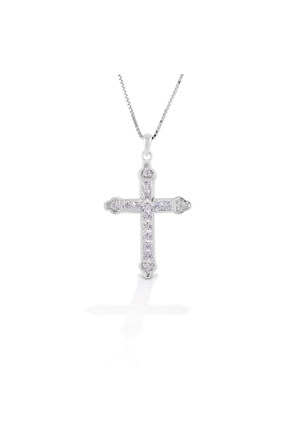 Clear Cross Necklace - Sterling Silver