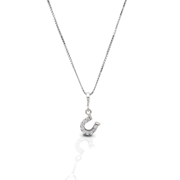 Kelly Herd Clear Dangle Horseshoe Necklace - Sterling Silver
