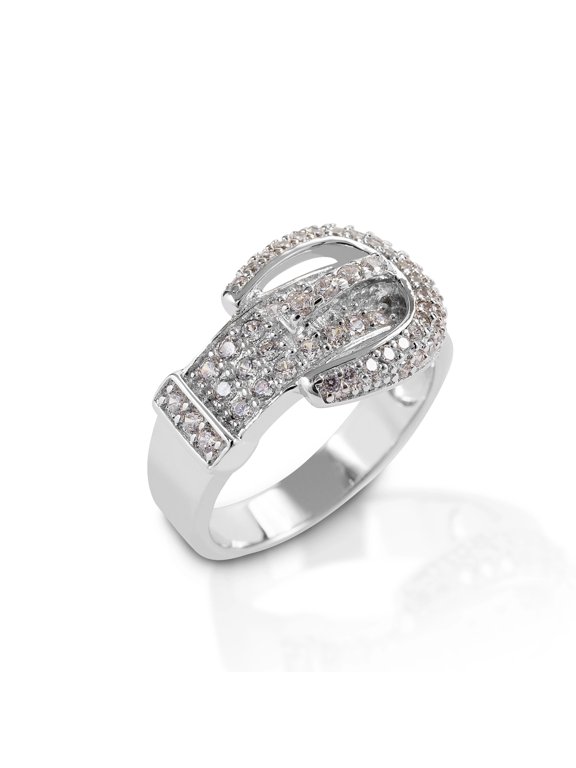 Clear Pavé Buckle Ring - Sterling Silver