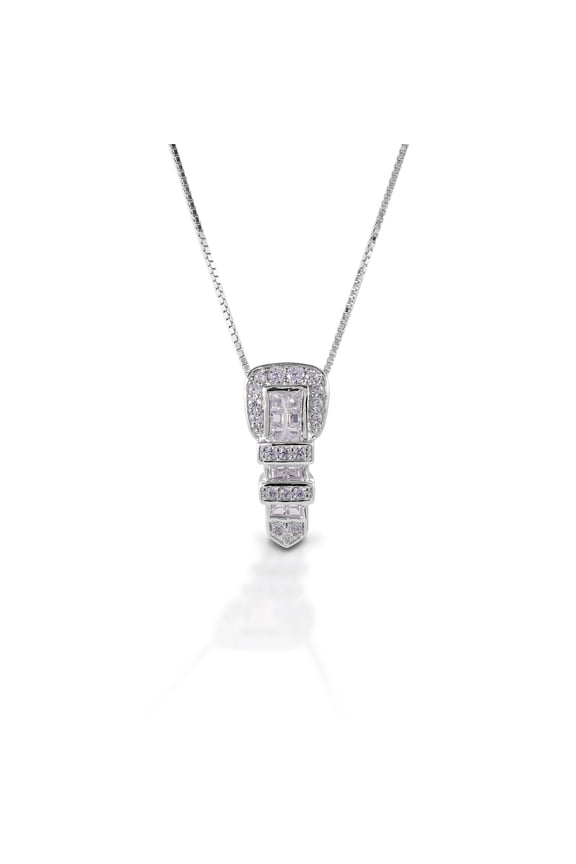 Clear Ranger Style Buckle Necklace - Sterling Silver