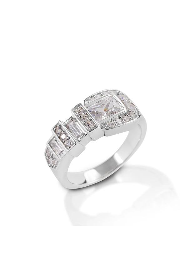 Clear Ranger Style Buckle Ring - Sterling Silver