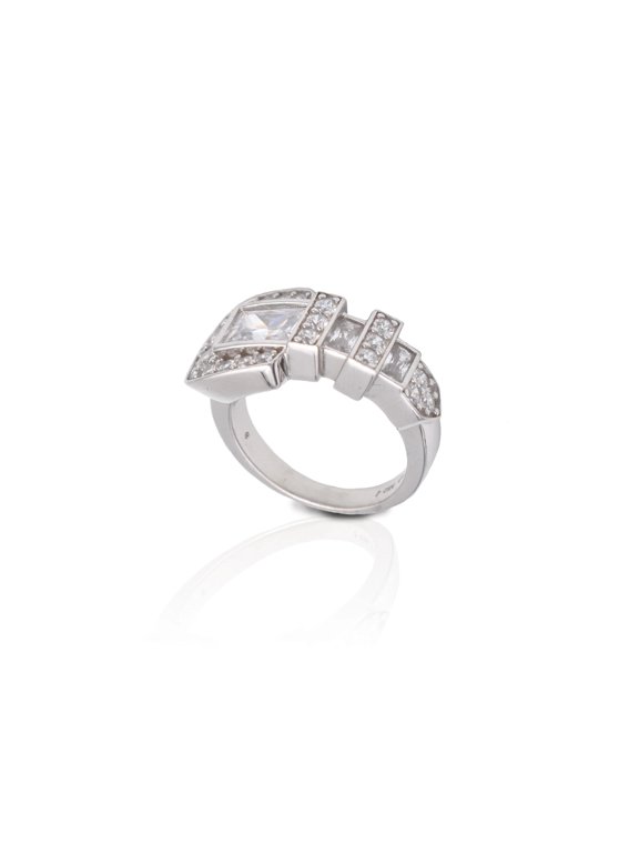 Clear Ranger Style Large Buckle Ring - Sterling Silver