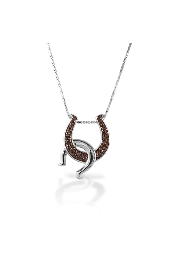 Cognac Double Horseshoe Necklace - Sterling Silver