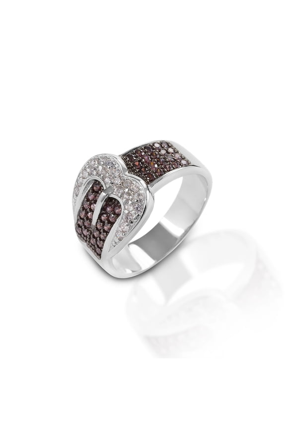 Large Cognac  Clear Buckle Ring - Sterling Silver