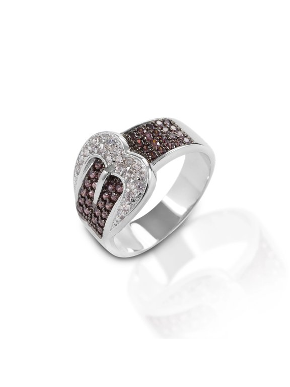 Large Cognac Clear Buckle Ring - Sterling Silver
