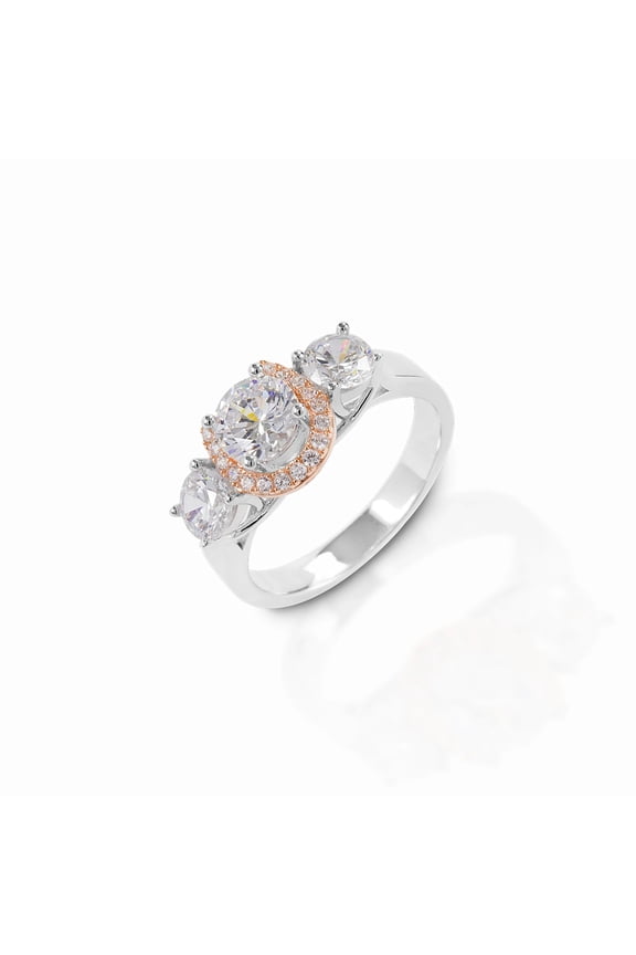 Large Three Stone Horseshoe Ring with Rose Gold Plated Horseshoe- Sterling Silver