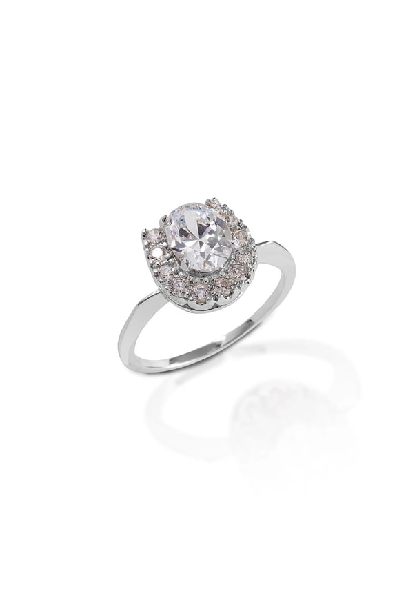 Oval Solitaire Horseshoe Ring - Sterling Silver