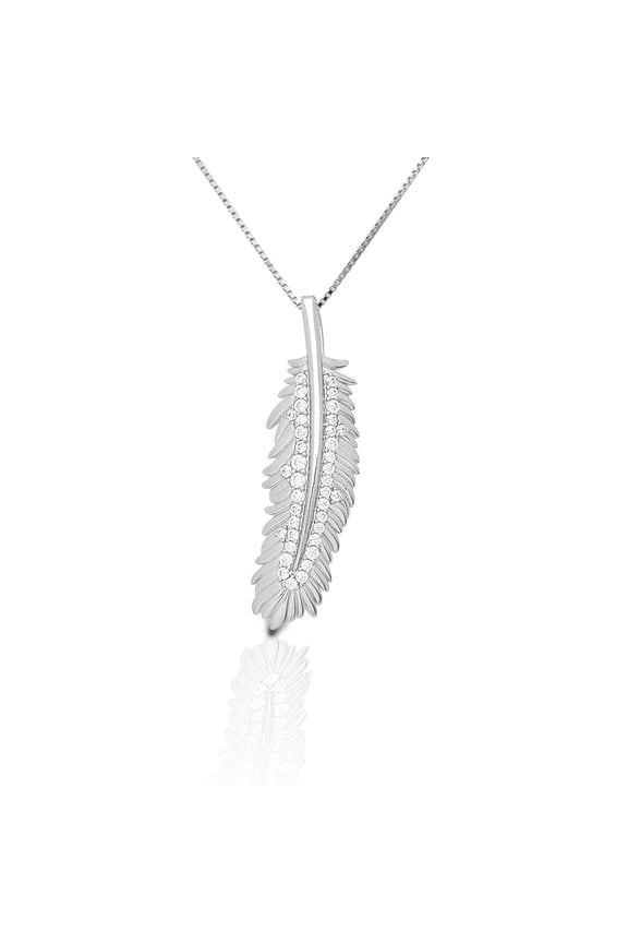 Women's Silver Feather Pendant Necklace - SLZ7367 One Size