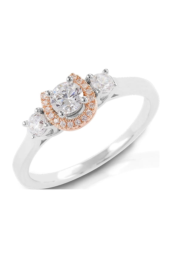 Small Three Stone Horseshoe Ring with Rose Gold Plated Horseshoe - Sterling Silver