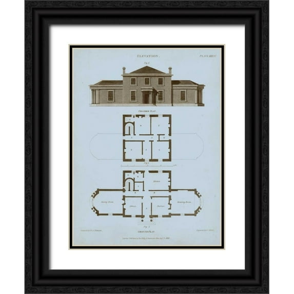 Kelly, Thomas 19x24 Black Ornate Wood Framed with Double Matting Museum Art Print Titled - Chambray House and Plan I