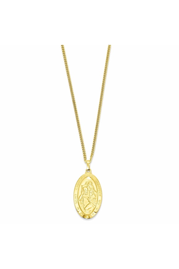 Kelly Waters Gold-plated Large Oval St. Christopher Medal 24 inch Necklace Q-KW424-24