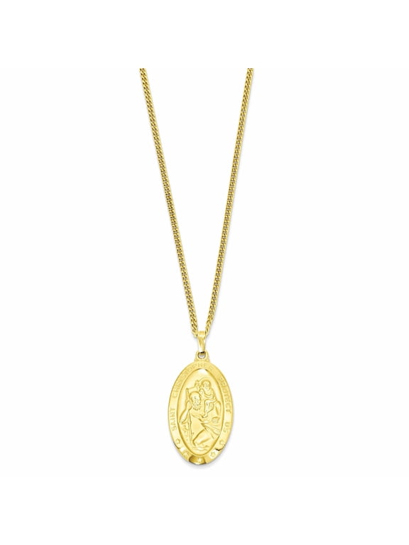 Kelly Waters Gold-plated Large Oval St. Christopher Medal 24 inch Necklace Q-KW424-24