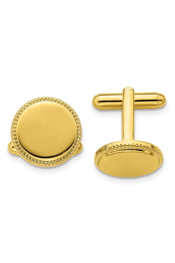 Gold-plated Polished Beaded Round Engravable Cuff Links