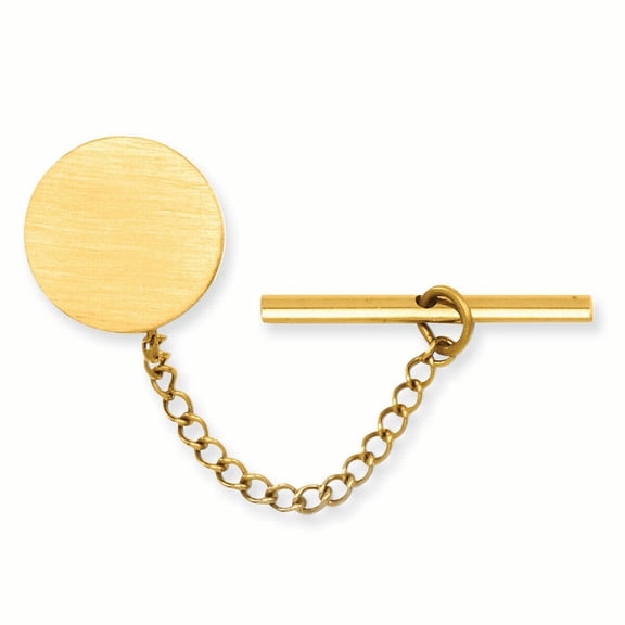 Kelly Waters Gold-plated Satin Round Engravable Tie Tac with Safety Chain Q-GP3783