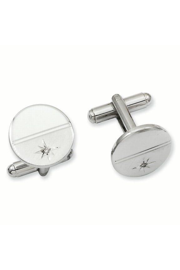 Rhodium-plated .01 Ct. Diamond Polished and Satin Cuff Links GP3850