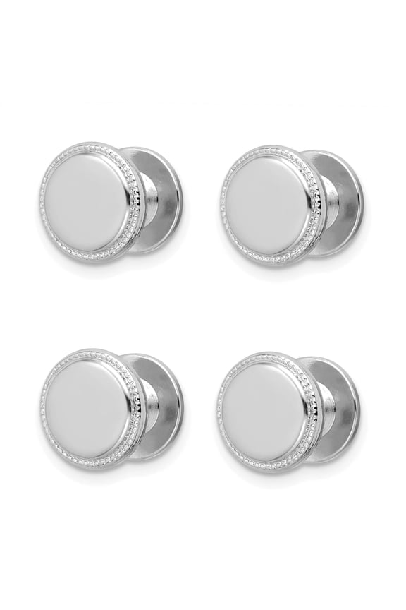 Rhodium-plated Polished Beaded Four Piece Tuxedo Studs Set QKW587