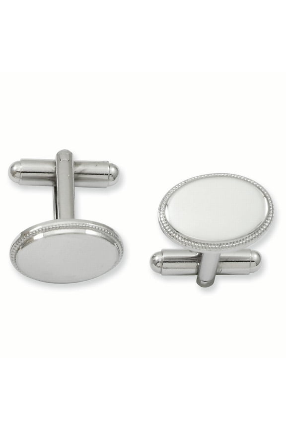 Kelly Waters Rhodium-plated Polished Beaded Oval Engravable Cuff Links KW605