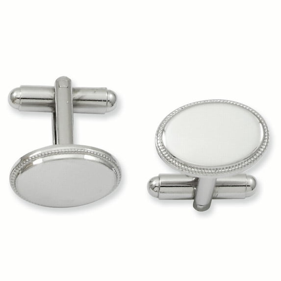 Kelly Waters Rhodium-plated Polished Beaded Oval Engravable Cuff Links KW605