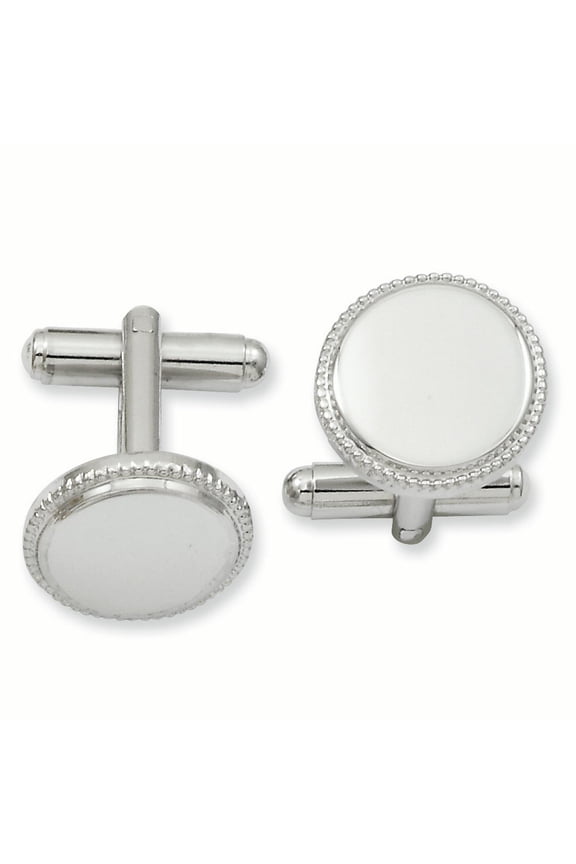 Kelly Waters Rhodium-plated Polished Beaded Round Engravable Cuff Links QKW586
