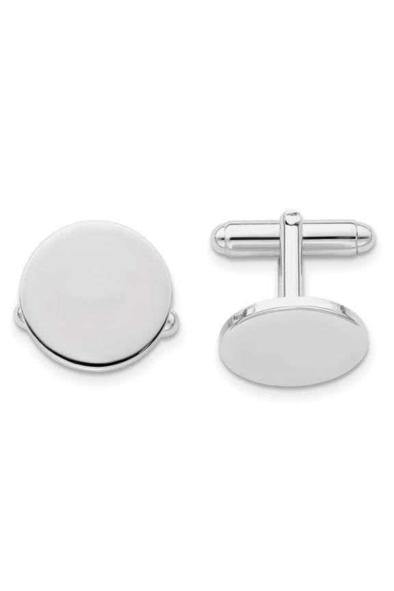 Kelly Waters Rhodium-plated Polished Round Engravable Cuff Links QGP3774