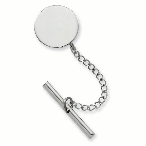 Kelly Waters Rhodium-plated Polished Round Engravable Tie Tac with Safety Chain Q-GP3775