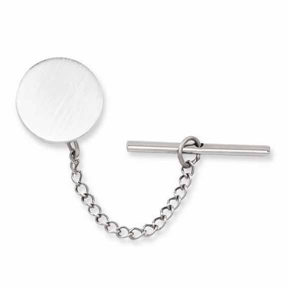 Kelly Waters Rhodium-plated Satin Round Engravable Tie Tac with Safety Chain Q-GP3788