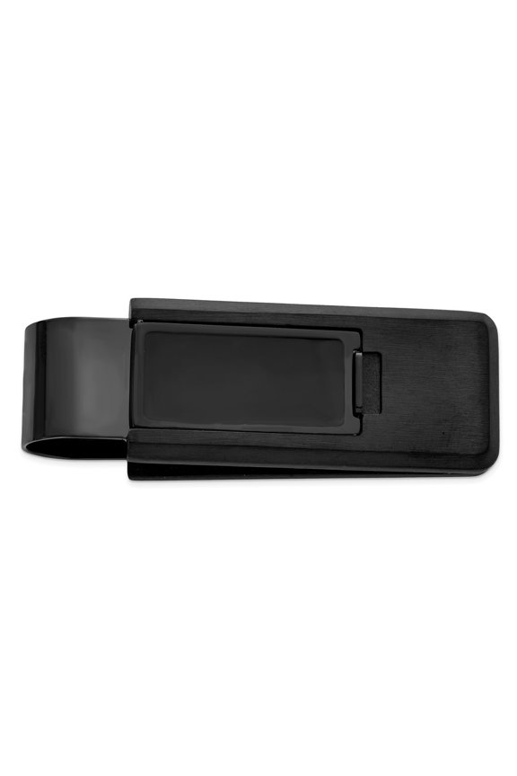 Stainless Steel Black IP with Black Resin Flip Money Clip
