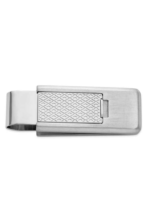 Stainless Steel Diamond Patterned Flip Money Clip