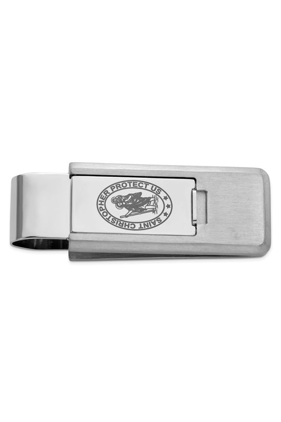 Stainless Steel Lasered St. Christopher Flip Money Clip
