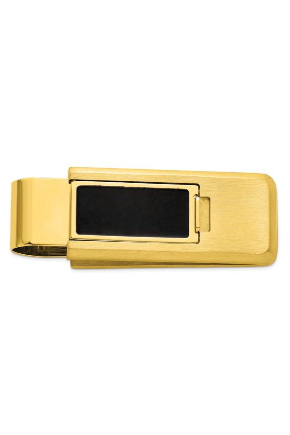 Stainless Steel Yellow IP with Black Resin Flip Money Clip