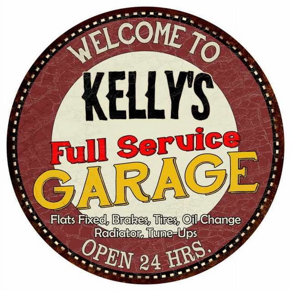 Kelly's Full Service Garage 12" Round Metal Sign Man Cave Dcor 200120037191