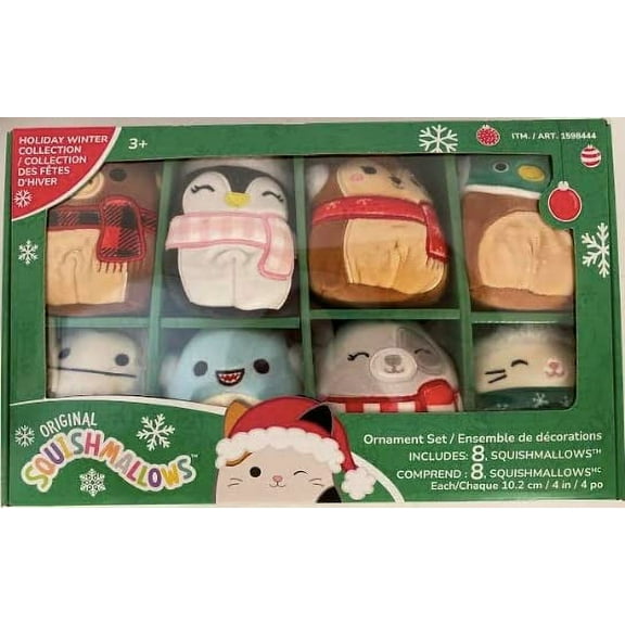 Kellytoy Original Squishmallows Holiday Winter Ornament Mini Plush 4", 8 Pack