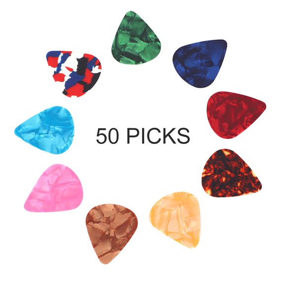 Kelmuvira 50 Pack Celluloid Guitar Picks 0.46mm Thin Plectrums Assorted Multicolor Smooth Surface for Folk Acoustic Electric Guitar Strumming