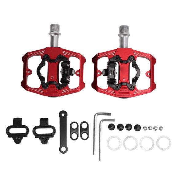 Kelmuvira Dual Function Clipless Platform Cycling Pedals with 3 Sealed Bearings and Cleats Set, Red
