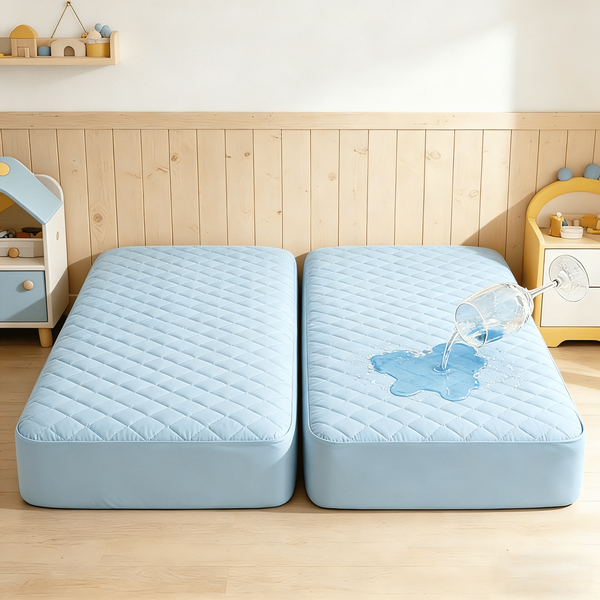 Kelnaro 2 Pack 24x38 Inch Aqua Blue Waterproof Crib Mattress Protector – Quilted, Soft, Deep Pocket Toddler Mattress Cover