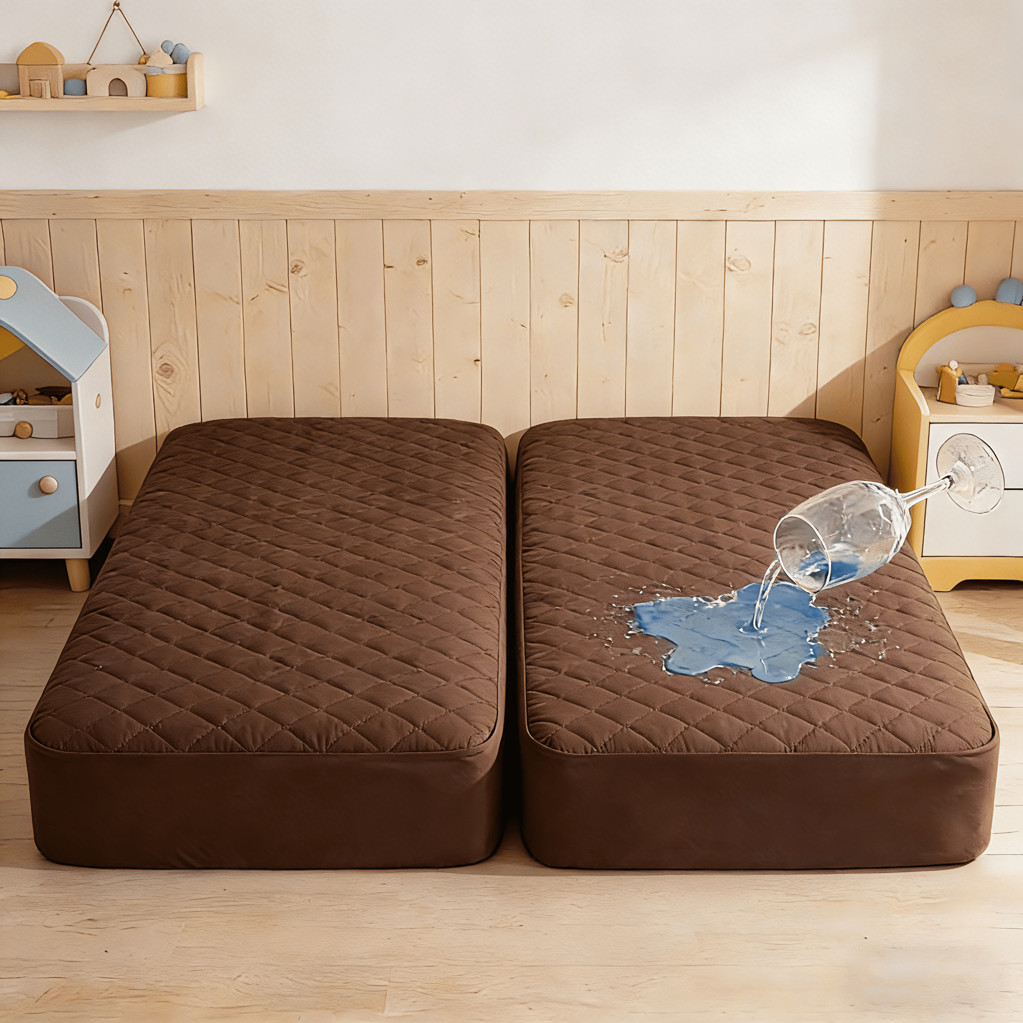 Kelnaro 2 Pack 24x38 Inch Coffee Waterproof Crib Mattress Protector – Quilted, Soft, Deep Pocket Toddler Mattress Cover