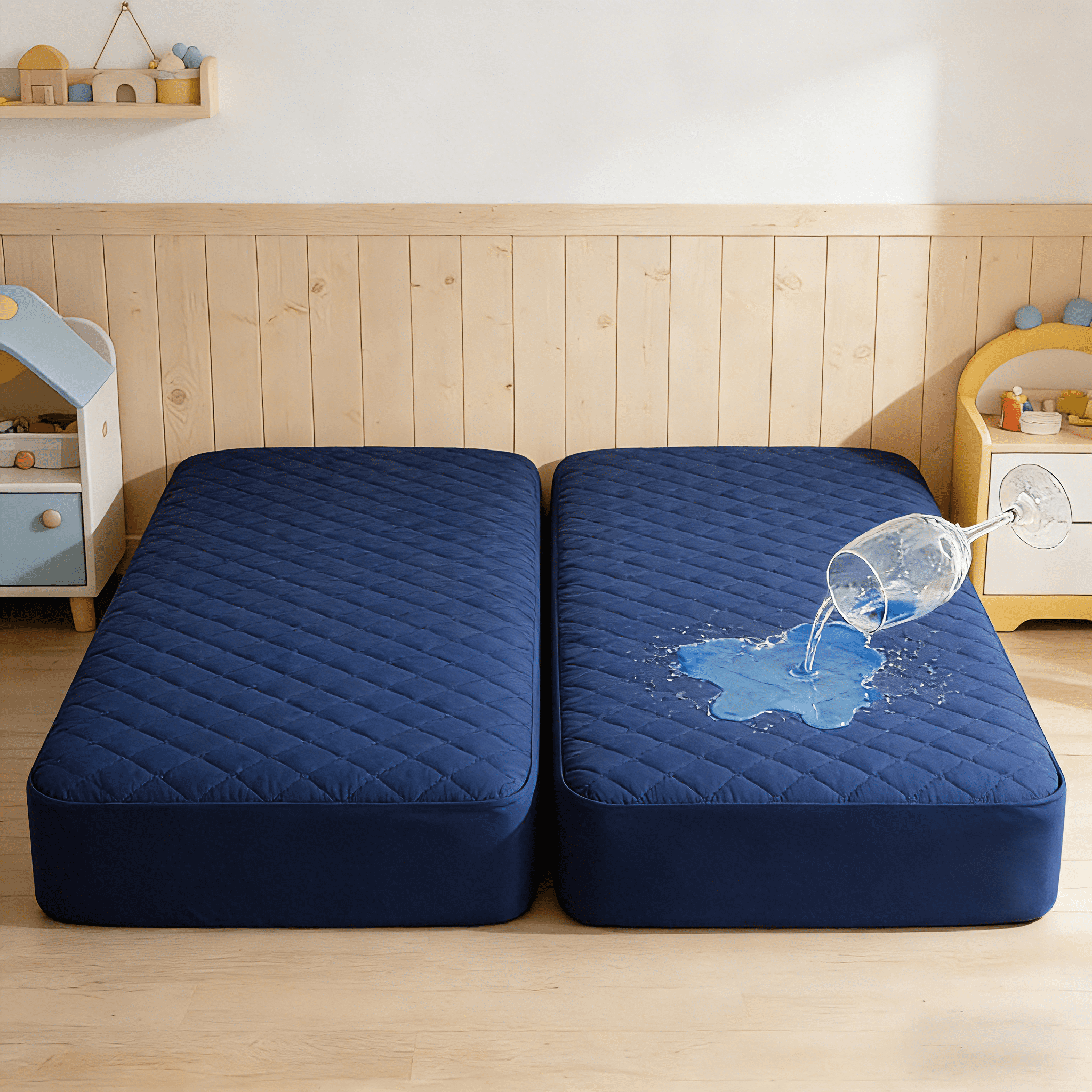 Kelnaro 2 Pack 28x52 Inch Navy Blue Waterproof Crib Mattress Protector – Quilted, Soft, Deep Pocket Toddler Mattress Cover